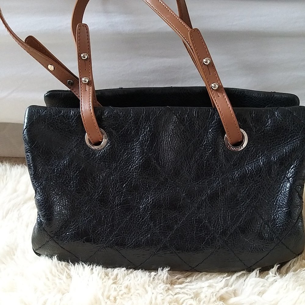 Auth Chanel Black Glazed Calfskin On the Road Tote Bag - Pre-owned - Picture 5 of 16